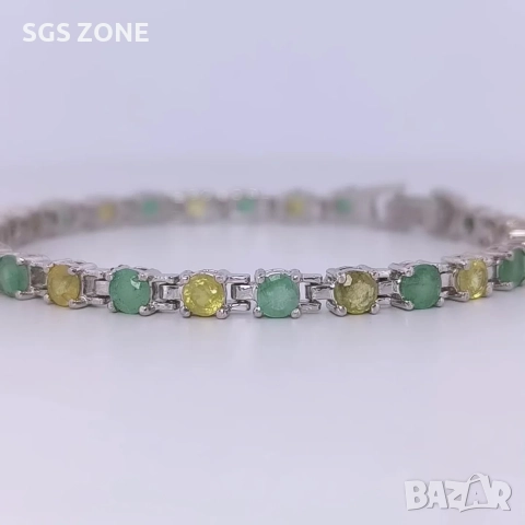 Сребърна гривна с изумруди и жълти сапфири