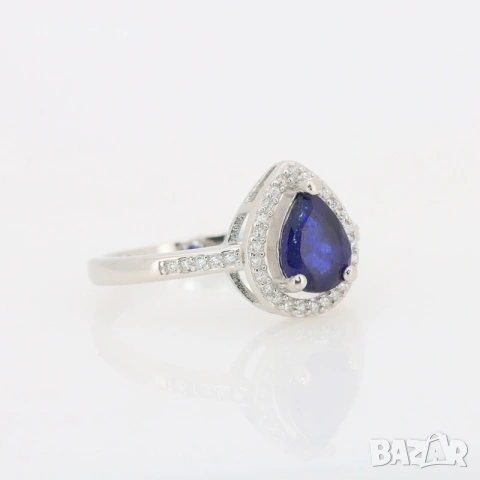 Сребърен пръстен с Royal Blue Сапфир и сертификат , снимка 2 - Пръстени - 53647265