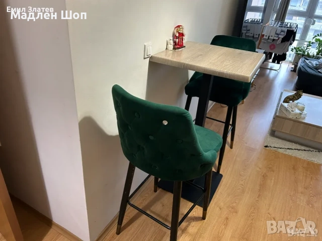 К-т маса и Бар Столове 2бр тъмнозелени/кадифе, снимка 2 - Столове - 53258114