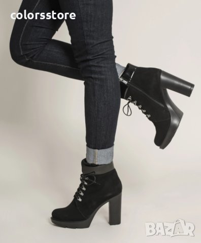 Боти на ток - черен ЕСТЕСТВЕН велур и ЕСТЕСТВЕН лак - 26529