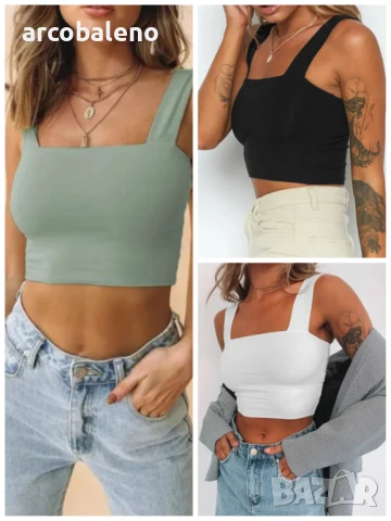 Дамски ежедневен топ с квадратно деколте и отворен пъп, 3цвята