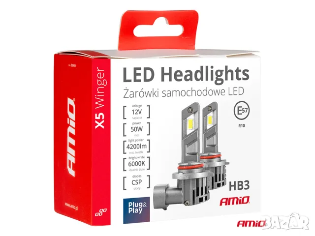 LED крушки AMiO X5 Winger HB3 6000K 50W 11-18V CANBUS, снимка 6 - Аксесоари и консумативи - 55868626