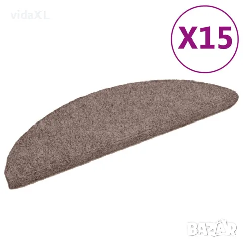 vidaXL Постелки за стълби, самозалепващи се, 15 бр., 56x17x3 см, светлокафяви, полукръгли