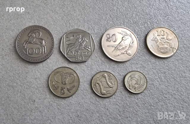 Монети . Кипър .1,2 ,5, 10 ,20 ,50 и 100  цента. 7 бройки.
