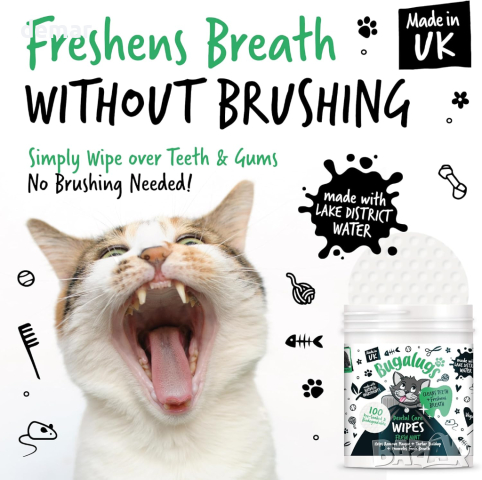 BUGALUGS Котешки кърпички и средство за отстраняване на зъбен камък за зъби на котка - 100 бр., снимка 6 - За котки - 44595952