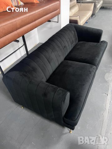 Черен диван от плат тройка, снимка 5 - Дивани и мека мебел - 41376609