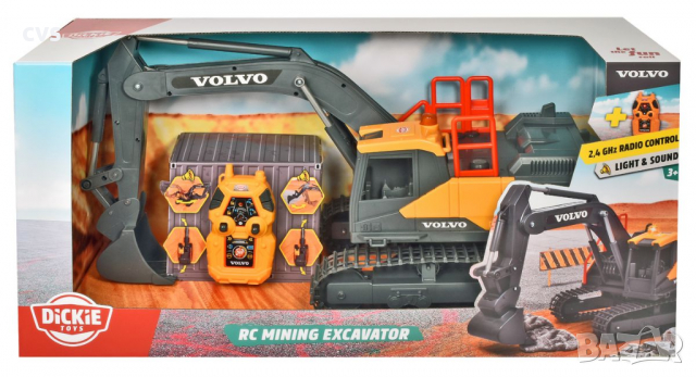 Dickie Toys Радиоуправляем минен багер Volvo 045020, Звукови и светлинни ефекти, Черен/Жълт, снимка 7 - Коли, камиони, мотори, писти - 36137910