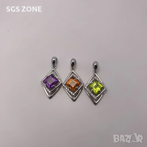 СРЕБЪРЕНА ВИСУЛКА СЪС АМЕТИСТ ПЕРИДОТ ИЛИ ЦИТРИН, снимка 8 - Колиета, медальони, синджири - 51179710