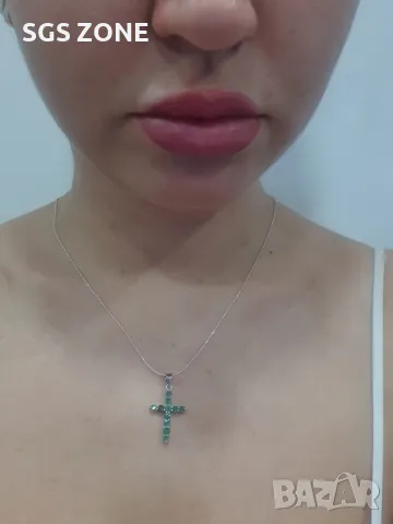 Сребърен Кръст със Сапфири/Изумруди, снимка 5 - Колиета, медальони, синджири - 49916501