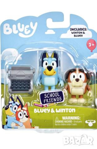 Комплект фигурки за игра Блуи 🩵 Bluey и Уинтън с пишеща машина
