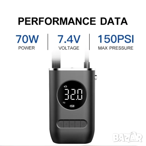 Преносим акумулаторен компресор с цифров дисплей и интелигентни функции MK3668, снимка 6 - Аксесоари и консумативи - 53002057