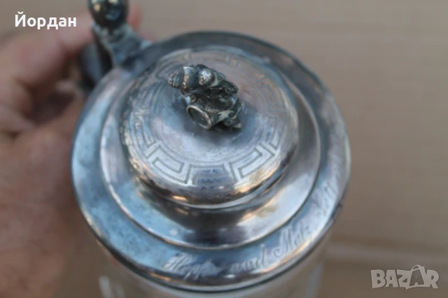 Немска кристална халба за бира с посребрена капачка, снимка 15 - Колекции - 50715027