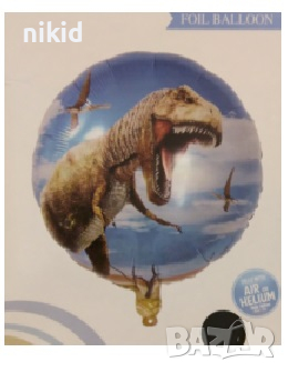динозавър зяпнал кръгъл фолио фолиев балон хелий или въздух парти рожден ден, снимка 1 - Други - 36284040