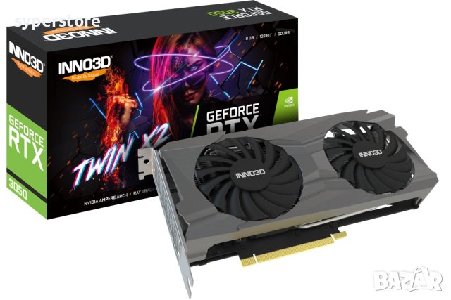 Видеокарта Inno3D GeForce RTX 3050 Twin X2 8 GB 1830MHz 128-bit 450W HDMI2.1 3xDP1.4a, снимка 1 - Видеокарти - 41375207