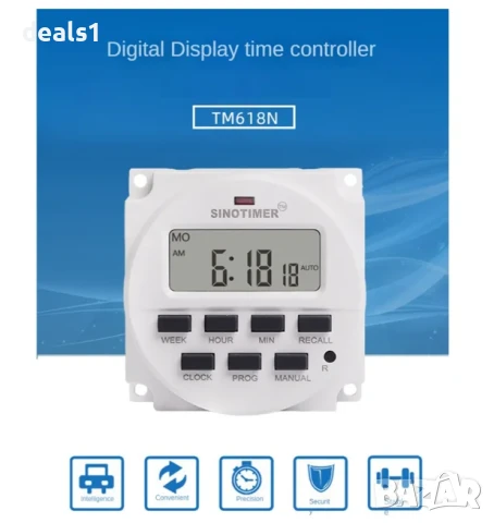 Sinotimer TM618N-2 LCD 1.6-инчов 220V AC цифров 7-дневен програмируем Превключвател с вградено реле , снимка 5 - Друга електроника - 51027425