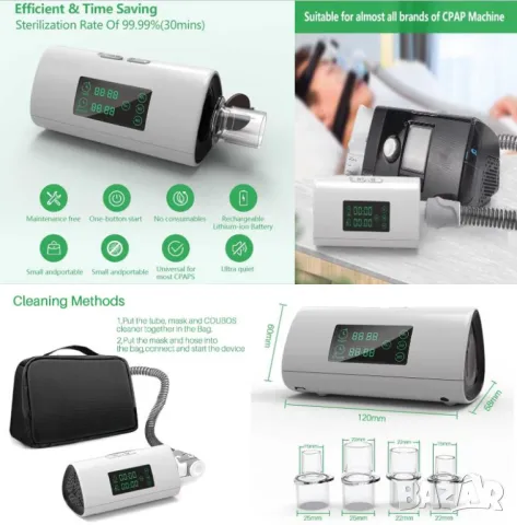 Озонов Дезинфикатор за BiLevel CPAP Апарат за Сънна Апнея ЦПАП Озон Генератор с Чанта +4х Накрайника