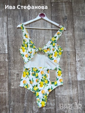 Нов цял бързосъхнещ бански костюм етикет хигиенна лепенка принт лимони лимон wow 😮 , снимка 5 - Бански костюми - 41322844