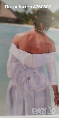 2 визии в 1 булчинска рокля: миди + 3м шлейф с огромна панделка + воал, снимка 3 - Сватбени рокли - 53779242