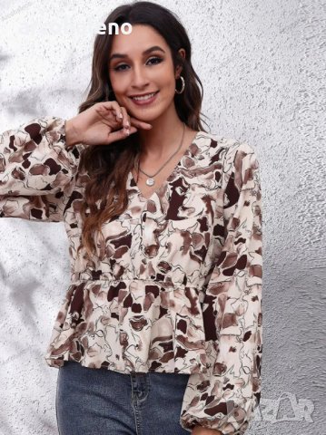 Шифонена дамска риза с карирана флорална щампа с V-образно деколте, 4цвята - 023, снимка 13 - Ризи - 39712435