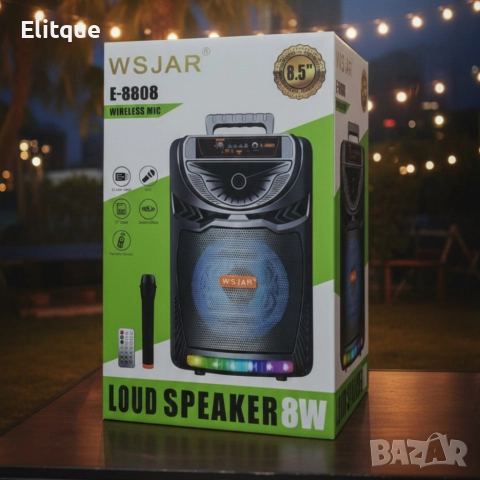 Bluetooth караоке колона с безжичен микрофон – 8,5″ говорител, LED светлини, TWS и FM радио, снимка 5 - Друга електроника - 52820134