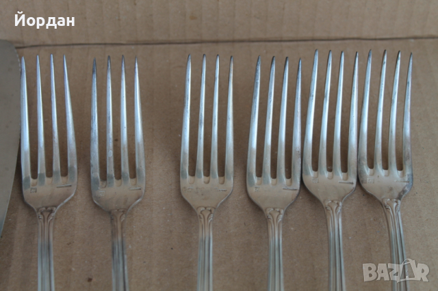 Комплект 6 ножа и 6 вилици посребрени , снимка 4 - Прибори за хранене, готвене и сервиране - 36253662