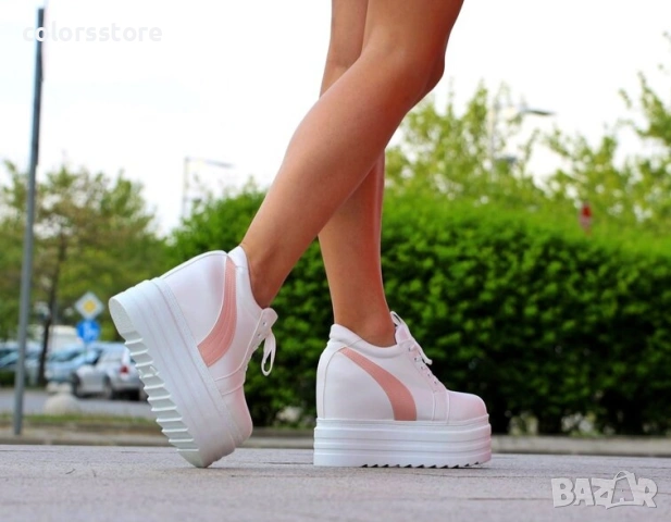 Кецове на платформа - бяло с розово - SJN56