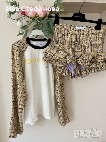 букле  елегантен оригинален сет комплект от две части блуза и къси панталони къдрици Natasha Zinko, снимка 11 - Костюми - 44922473