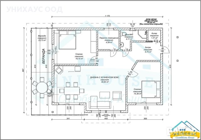 Едноетажна Къща Дом Дени 99,06 м2, снимка 8 - Монтажи - 35187401