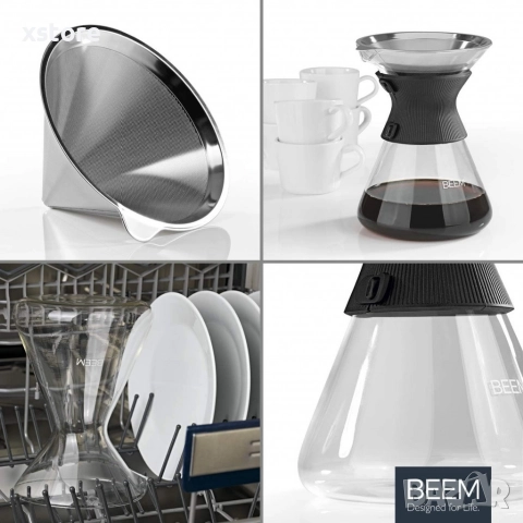 Стъклена кана с метален филтър BEEM Classic Selection Pour Over (до 6 чаши), снимка 4 - Други - 52697652