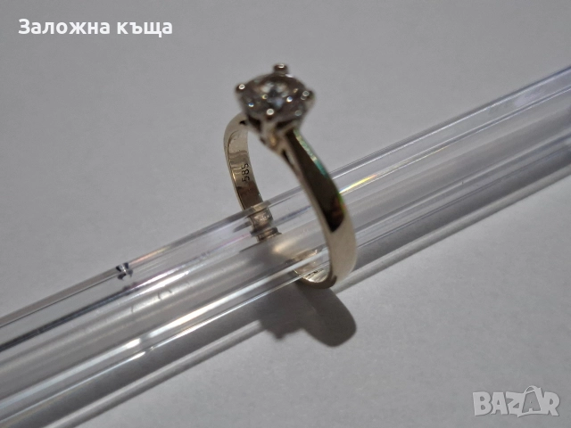 Дамски златен годежен пръстен - 2,29 гр. / 585 / 14К / 16 мм. (бяло злато), снимка 6 - Пръстени - 52692956