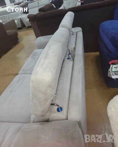 Сив диван от плат тройка с функция сън, снимка 8 - Дивани и мека мебел - 41450820