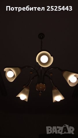 Абажур (полилей) - метален с дървени елементи   - с 5х3 W - Нови LED крушки Е14 - 3000К топло бяло, снимка 5 - Полилеи - 39494665