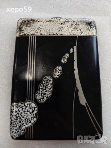 Френска сребърна кутия(табакера) за цигари-арт деко с емайл/техника лак и яйчена черупка/, снимка 2 - Антикварни и старинни предмети - 52579098