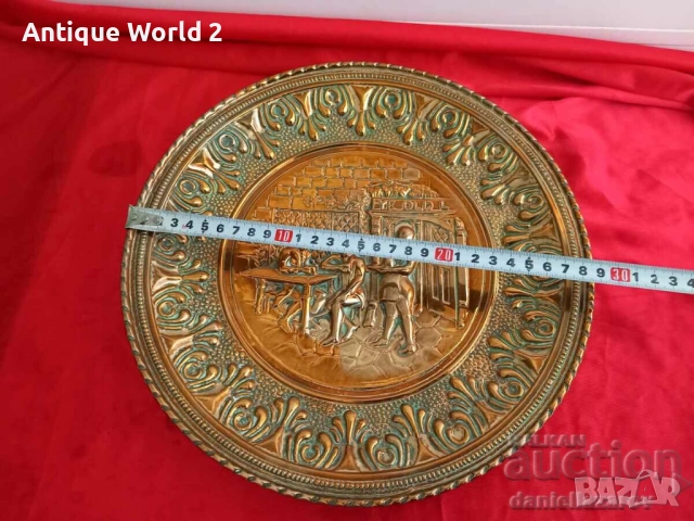 БАРОКОВА Месингова Релефна Чиния ,Пано за Стена с Позлата, снимка 6 - Антикварни и старинни предмети - 53271173