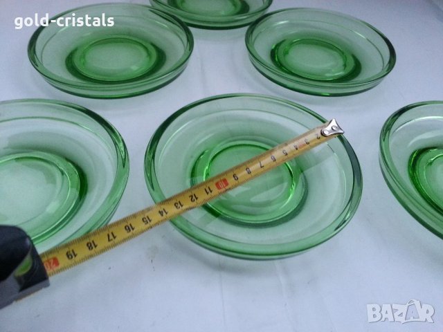 Ретро стъклени чинийки цветно зелено стъкло, снимка 2 - Антикварни и старинни предмети - 34816792