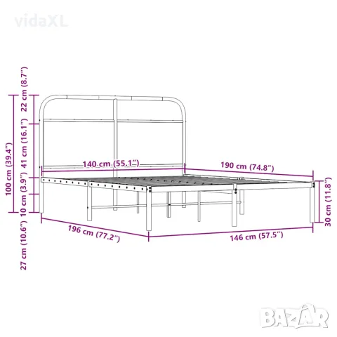 vidaXL Рамка за легло без матрак 140x190 см дъб сонома инженерно дърво, снимка 9 - Спални и легла - 56147503