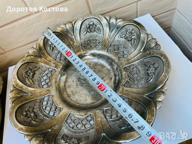 Красива голяма фруктиера от Англия с цветя и 3 крачета, снимка 7 - Антикварни и старинни предмети - 53742569