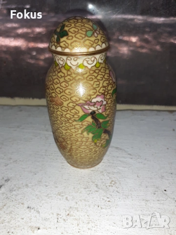 Стара малка вазичка Клоазоне с капаче cloisonne, снимка 2 - Антикварни и старинни предмети - 53457024