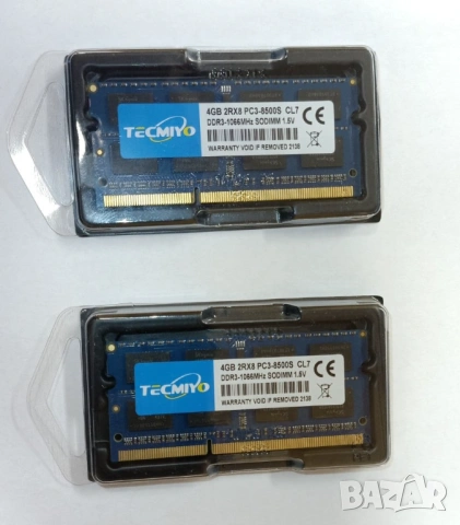Лаптоп Памет Laptop RAM 4GB DDR3L 1066MHz 1.35V SODIMM Intel/AMD TECMIYO 2RX8 PC3-8500S CL7 SO-DIMM, снимка 2 - Комплекти за видеонаблюдение - 32347304