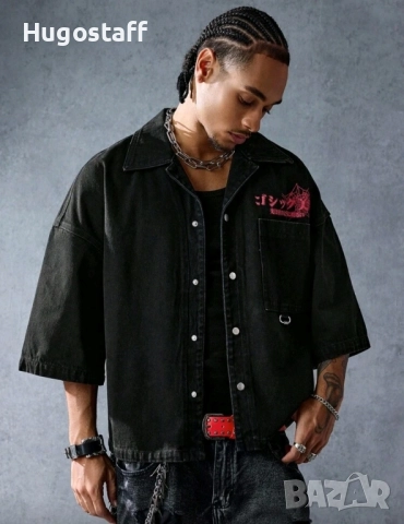 Нова дънкова риза яке Harajuku Style овърсайз блуза тениска фланелка т шърт Л Хл, снимка 5 - Ризи - 51766463