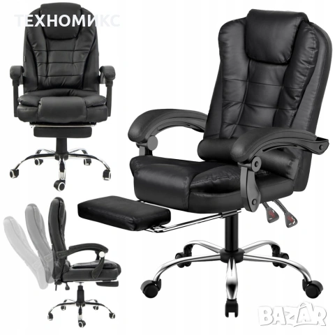 Ергономичен офис стол, функция люлка, поставка за крака, черен, снимка 9 - Други стоки за дома - 53157315