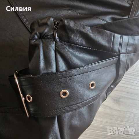 Чисто нова черна дълга лъскава кожена пола с колан, размер "M", снимка 7 - Поли - 52670227