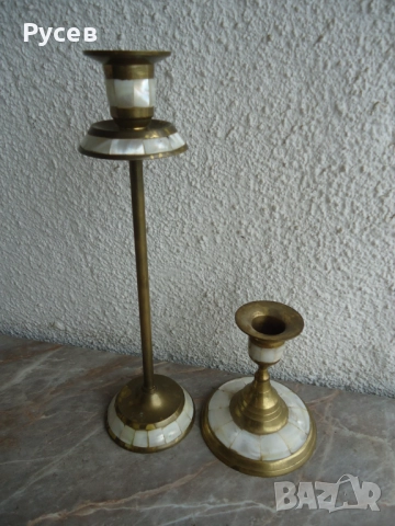 Свещници от месинг и седеф