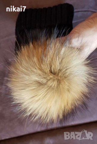 дамска шапка зимна голям естествен пух лисица тик так копче и се сваля, снимка 3 - Шапки - 27153947