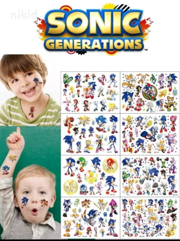 8 вида Соник Sonic Tattoo татос татуировка временна детска татоси татуси