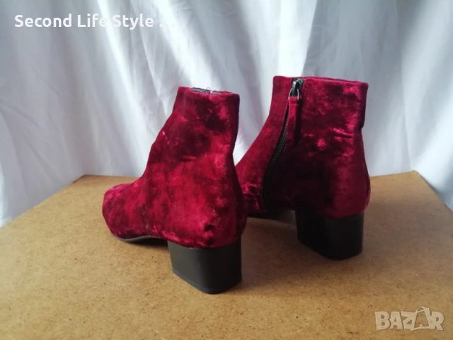 № 37 Mango дамски боти от кадифе в червен цвят, снимка 7 - Дамски боти - 53338074