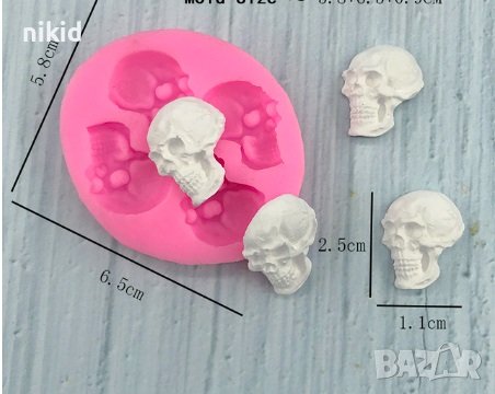 Halloween черепи 4 черепа череп глава човешка силиконов молд форма украса декорация фондан хелоуин, снимка 2 - Форми - 16748493
