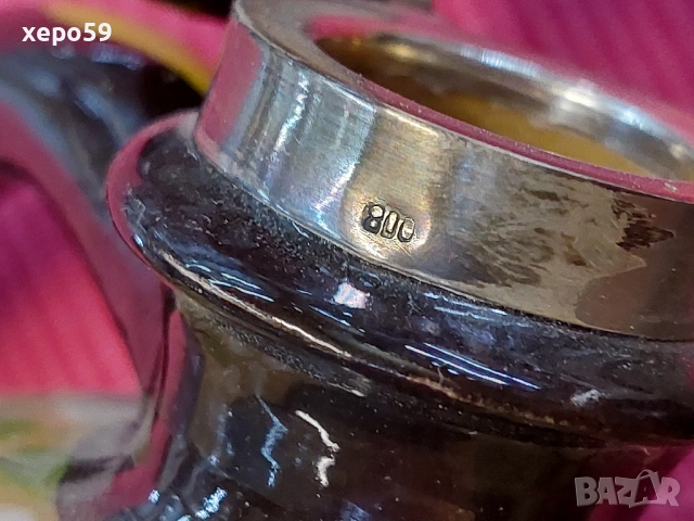 Много рядък авторски керамичен сет със сребърен обков/кана за ракия+ шест чаши,сребро проба 800, снимка 9 - Аксесоари за кухня - 52315971