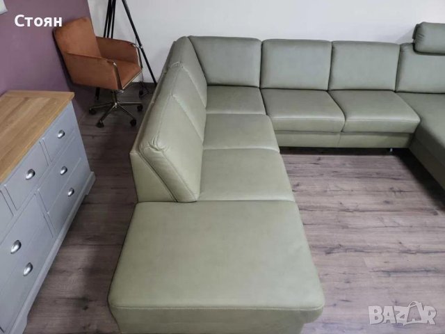 Зелен кожен П образен ъглов диван ZE-EM09002 с функция сън, снимка 8 - Дивани и мека мебел - 44244839