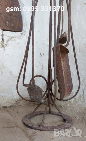 Комплект Инструменти за камина със стойка, от ковано желязо, ръжен, снимка 8 - Други - 41656472